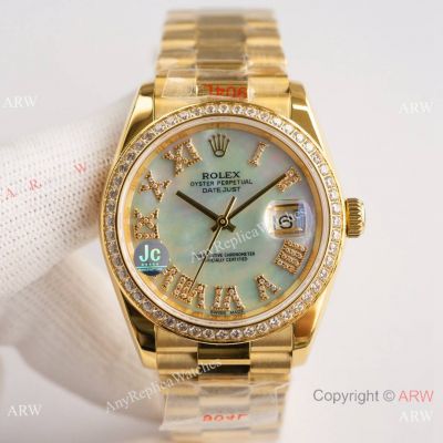 Swiss 2836 Rolex Datejust 36 Men Watch Gold President Roman Diamond-set
